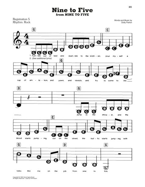 Dolly Parton 9 To 5 Printable Piano Sheet Music Free Printable Download