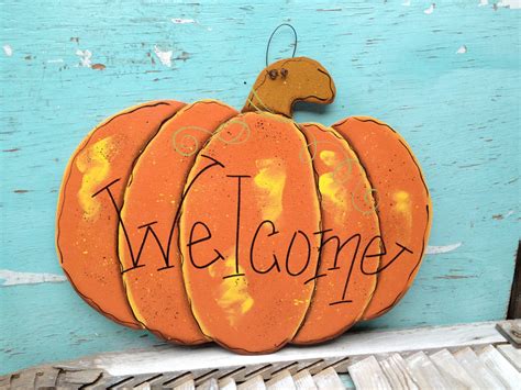 Wooden Pumpkin Welcome Sign Fall Door Hanger By Southernsupply