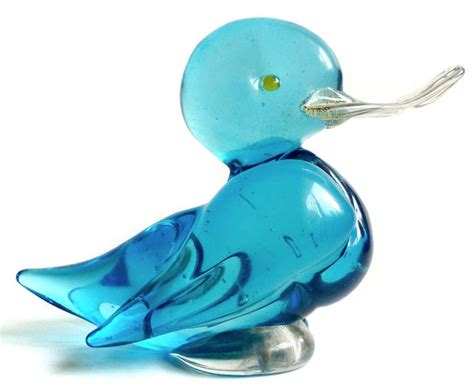 Vintage Murano Sommerso Glass Blue With Gold Flecks Duck Figurine Venice Italy 20th Cent