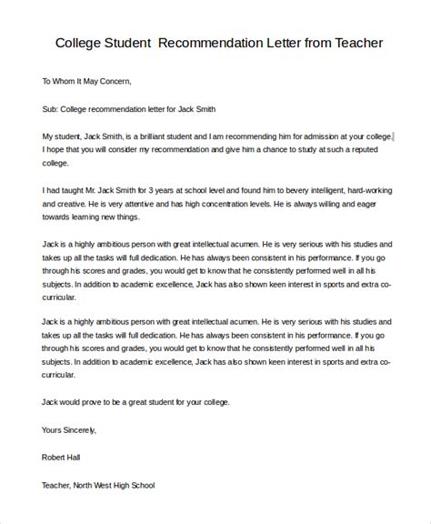 Middle School Student Sample Letter Of Recommendation For Elementary