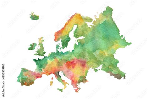 Sketch Of The Map Of Europe Painted With Watercolor Paints Stock