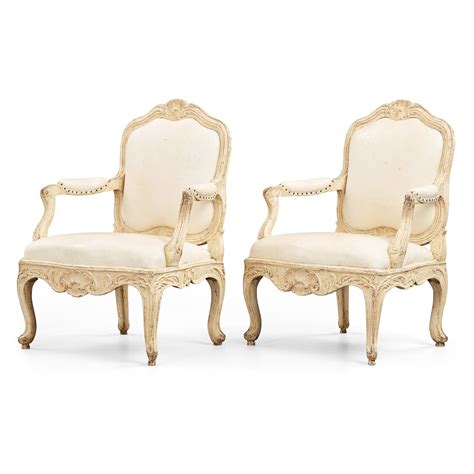 A Pair Of Swedish Rococo 18th Century Armchairs Attributed To Carl