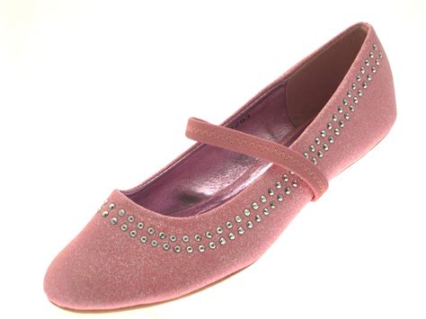 Girls Glitter Studded Party Shoes Mary Janes Flat Ballet Pumps Kids