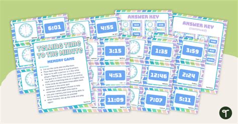 Telling Time To The Minute Memory Game Teach Starter