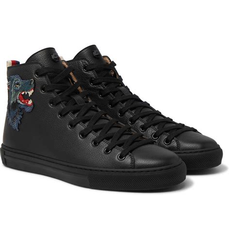 Gucci Major Wolf Appliquéd Full Grain Leather High Top Sneakers In