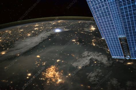 Lightning And City Lights Iss Image Stock Image C0403002