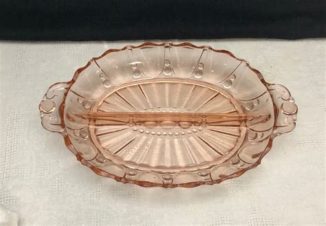 Vintage Pink Depression Glass Divided Relish Tray Pink Glass Etsy