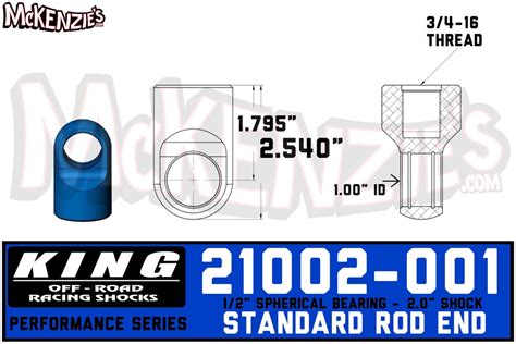 King Shocks 21002 001 Standard Rod End 750 16 Thd 20 Perform