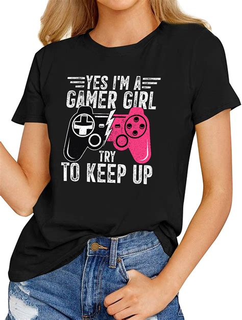 Womens Fashion T Shirts Yes Im A Gamer Girl Funny Video Gamer