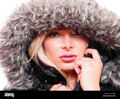 Closeup Portrait Of A Attractive Caucasian Woman Wearing A Winter Coat