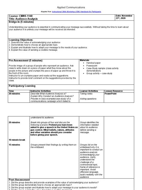 Boppps Lesson Plan Sample Pdf Lecture Credibility