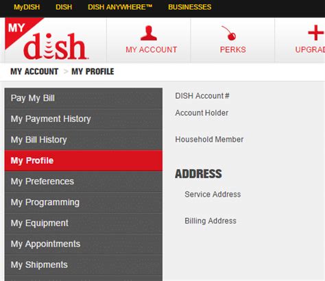 Dish Account Profile Screen