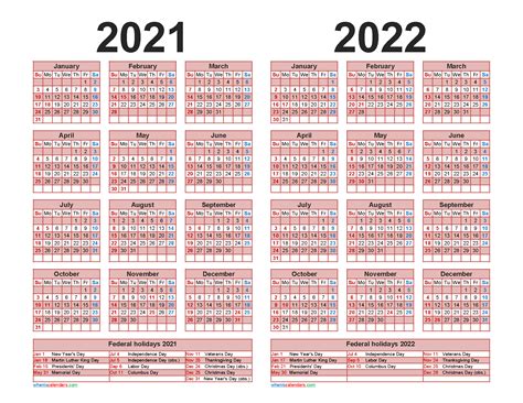 Free 2021 2022 Calendar Printable With Holidays Free Printable 2020