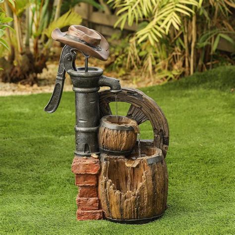 Luxen Home Cement Water Wheel And Pump Patio Fountain
