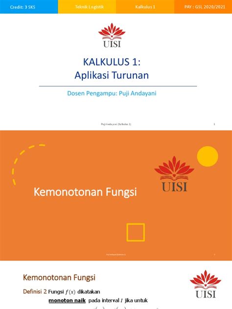 Kalkulus 1 Aplikasi Kemonotonan Ekstrim Dan Kecekungan Fungsi Pdf