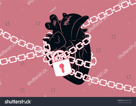 Anatomical Human Heart Wrapped Chains Locked Stock Vector Royalty Free