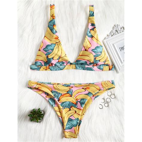 Cute Banana Print Push Up Bikini Set Women Sexy Brazilian Triangle Bikinis Summer Thong Swimwear