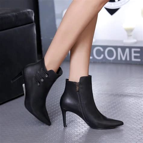 2017 Newest Stylish Black Leather Party Dress Shoes Women Pointed Toe