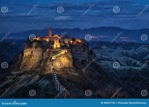 Night View Of Civita Di Bagnoregio Lazio Italy Stock Photo Image Of