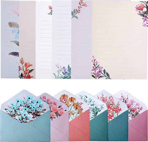 24 Pcs Stationery Paper And Envelopes Set Lined Letter Paper 16 Flower