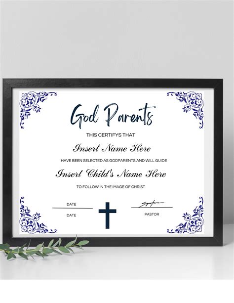 Godparents Certificate Template Baptism Certificate Download Etsy