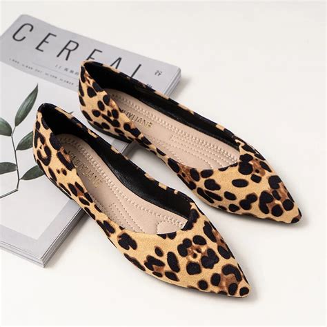 34 42 Over Size Sexy Leopard Pointed Toe Flats Ballet Shoes Women