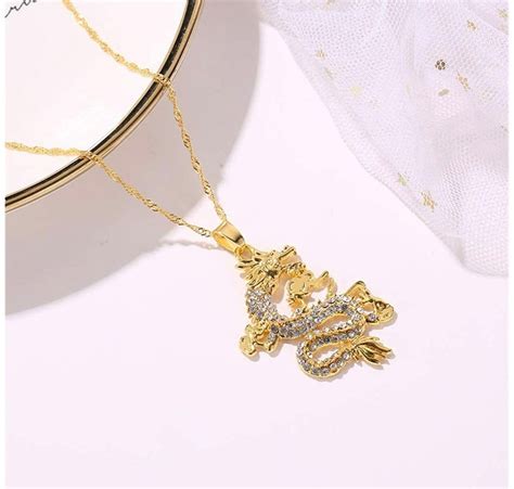 Gold Dragon Pendant And Chain Etsy