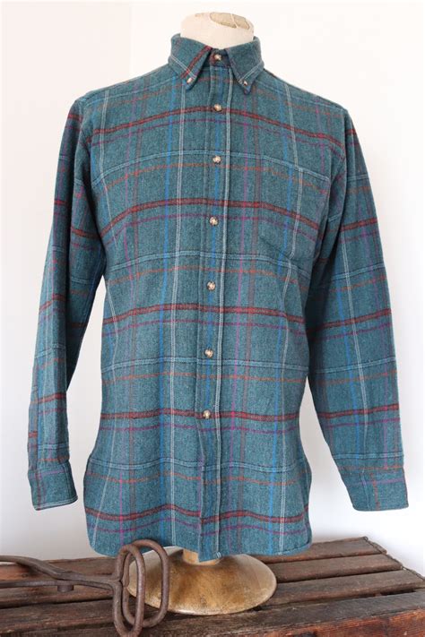Vintage Pendleton Teal Green Checked Plaid Wool Shirt 42 Chest Ivy