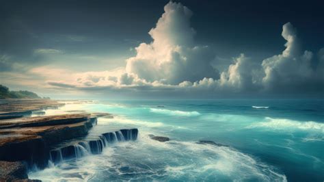 Waterfalls Sea Scenery Ai Generated 1920×1080 Hd Wallpapers