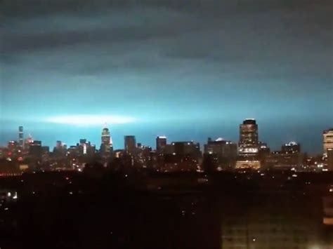 Strange Blue Light In New York Citys Night Sky