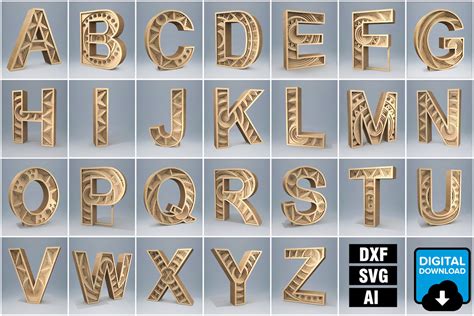 3d Alphabet Laser Cutting Files For All Letters Of The Etsy