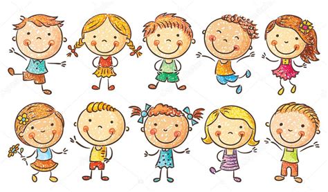 Ten Happy Cartoon Kids — Stock Vector © Katerinadav 65765397