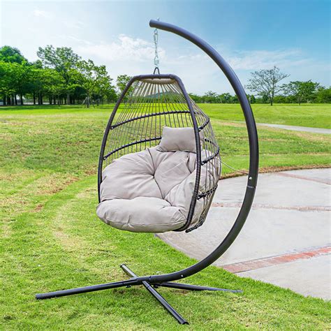 Barton Outdoor Hanging Lounge Egg Style Swing Chair Uv Resistant Deep Cushion Seating Beige