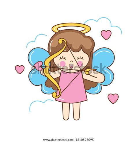 Cute Angel Cartoon Between Clouds Hearts Stock Vector Royalty Free