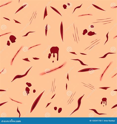 Abstract Seamless Pattern With Various Bloody Wounds And Injuries On