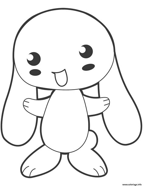 Coloriage Lapin Kawaii Joyeux Dessin Lapin à Imprimer