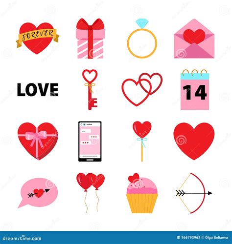 Vector Set Of Love Symbols For Happy Valentines Day Stock Vector