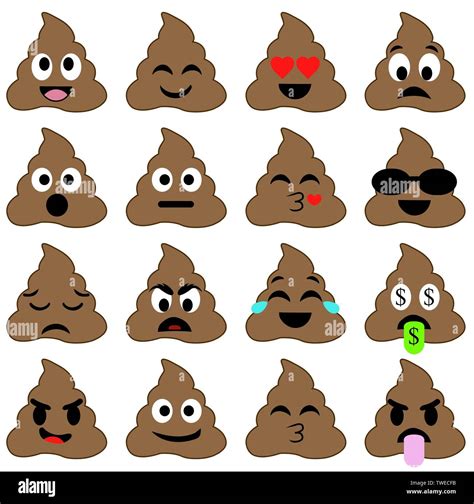 Set Of Cute Poop Happy Poop Emoji Emotional Piles Of Poop Collection