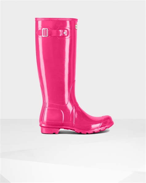 Hunter Womens Original Tall Gloss Rain Boots In Pink Bright Cerise