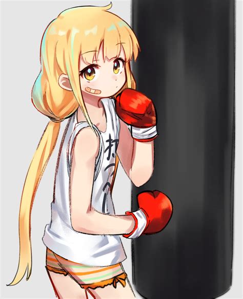 safebooru 1girl absurdres bandaid bandaid on face bangs blonde hair boxing boxing gloves