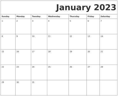 January 2023 Free Printable Calendar