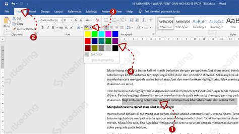 Mengubah Warna Huruf Memberi Blok Warna Highlight Di Word