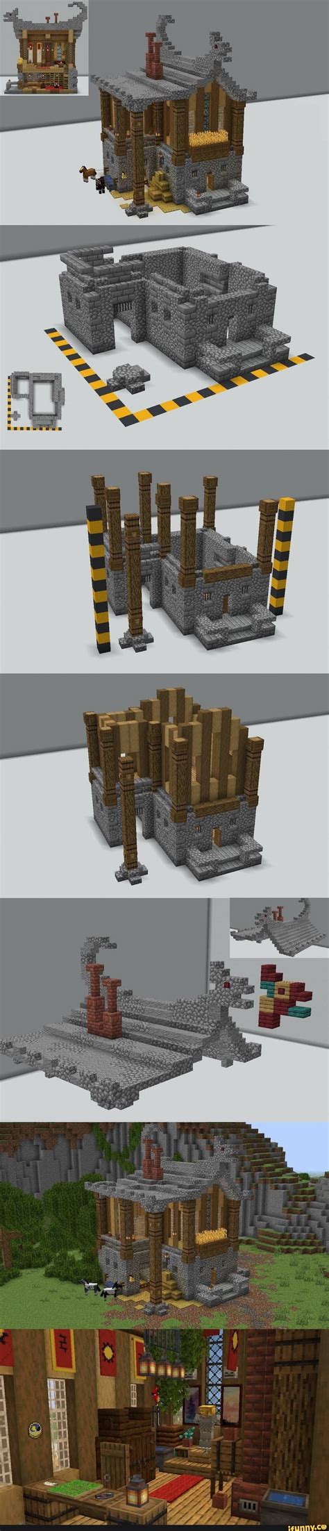Several Different Views Of The Same Building In Minecraft Including
