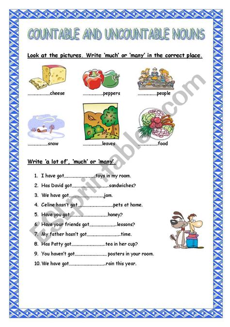 Countable And Uncountable Nouns Esl Worksheet By Ania Z