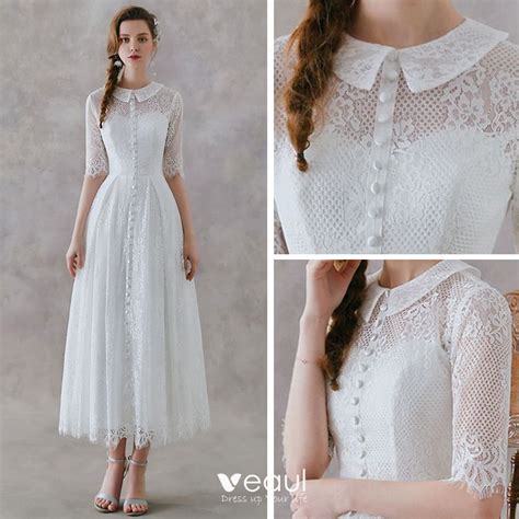 Vintage Retro Ivory Lace Outdoor Garden Wedding Dresses 2019 A Line