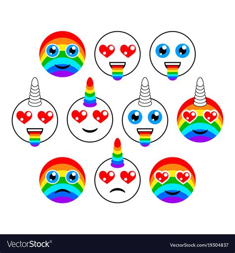 Unicorns Characters And Emoticons Of Emoji Vector Image