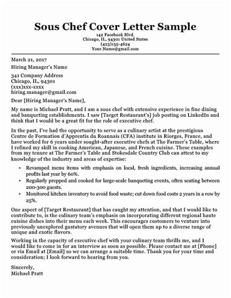 Cover Letter For Chef Awesome Chef Cover Letter Sample And Writing Tips