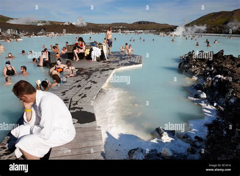 Geothermal Spa With Swimmers Iceland Blue Lagoon Stock Photo Alamy