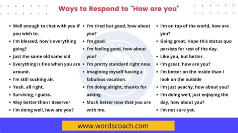 100 Ways To Respond To How Are You Word Coach