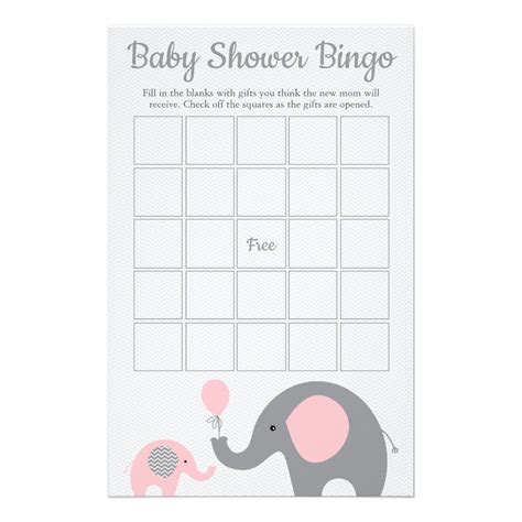 Pink And Gray Elephant Baby Shower Bingo Game Card Flyer Zazzle